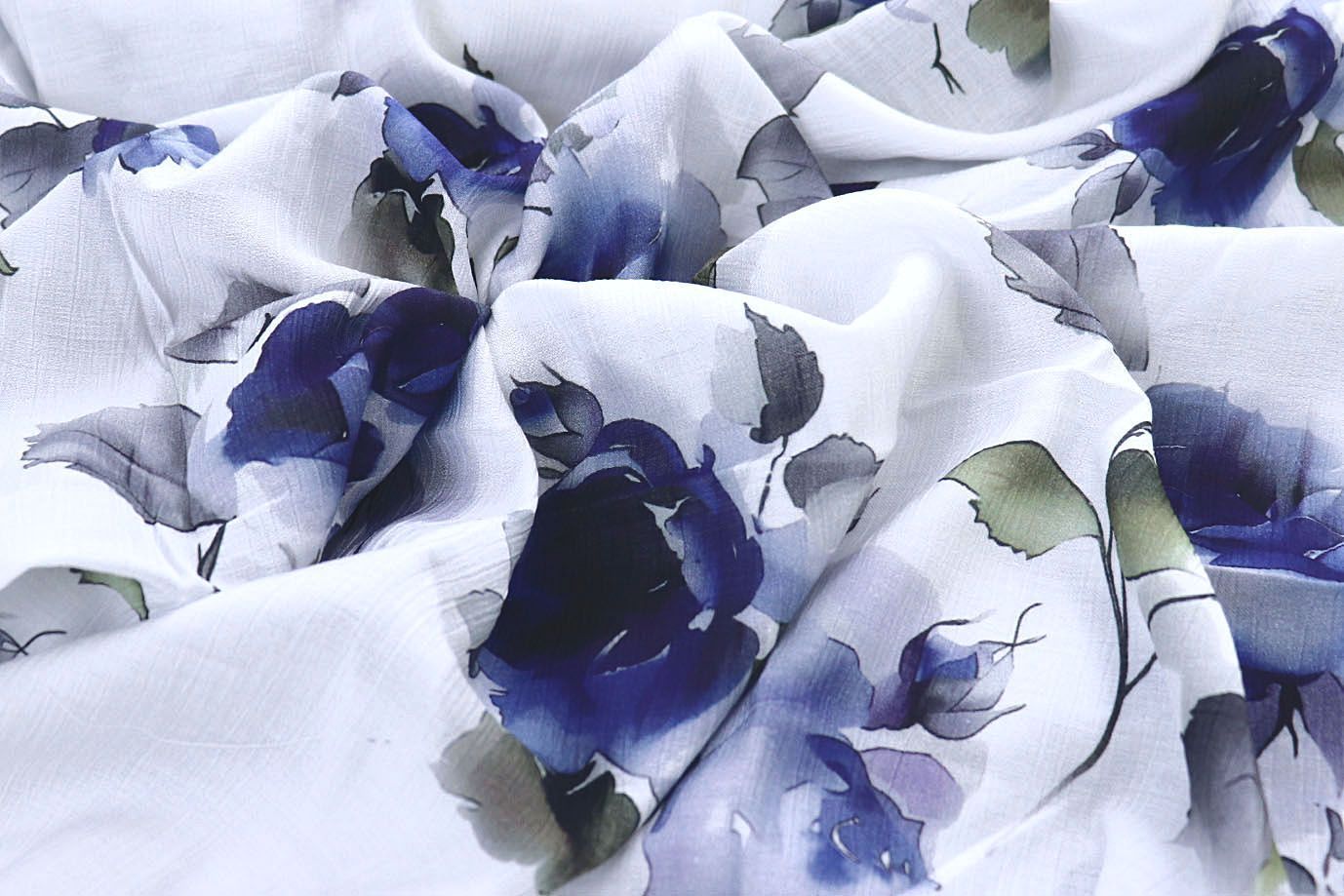 Лен "Медея" принт/цветы сине-болотные на белом 4097-PY/D#8/C#1