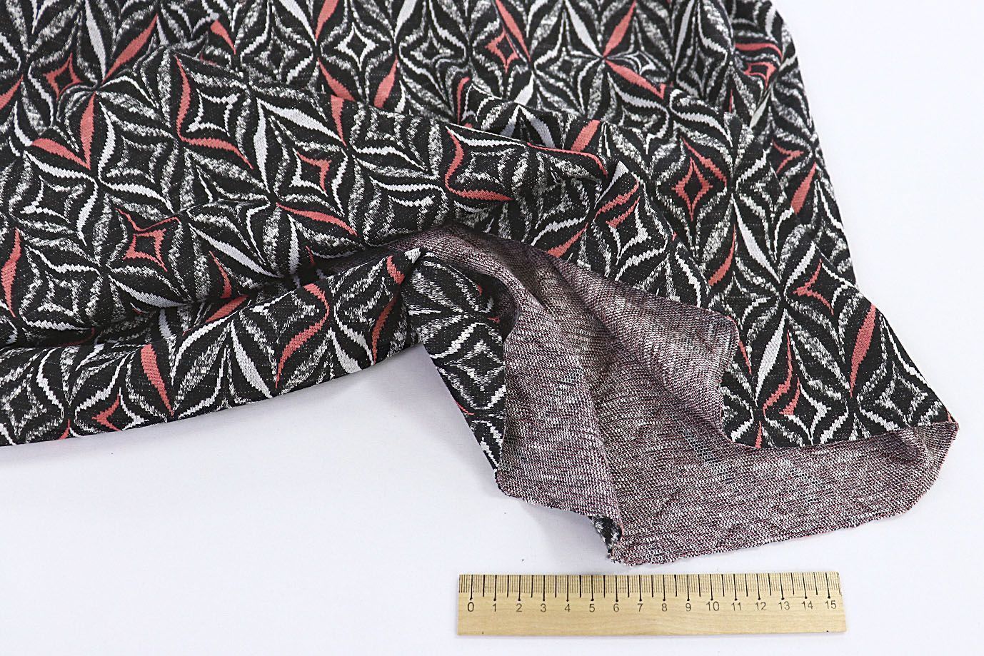 Трикотаж жаккард принт/черно-бело-розовый 3579-PY/D#14/C#1