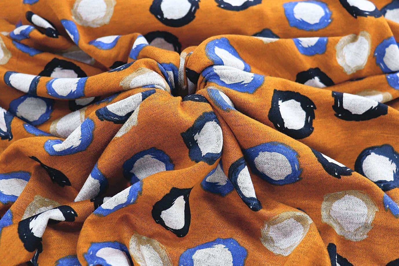 Трикотаж "Модал" принт/круги сине-бежевые на оранжевом 3561-PY/D#10/C#2
