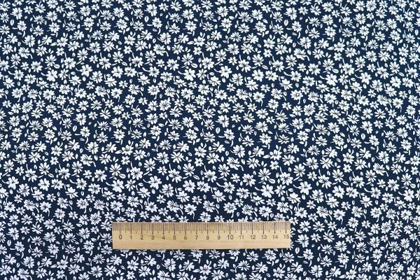 Штапель принт/цветы белые на темно-синем 1374-PY/D#37/C#3