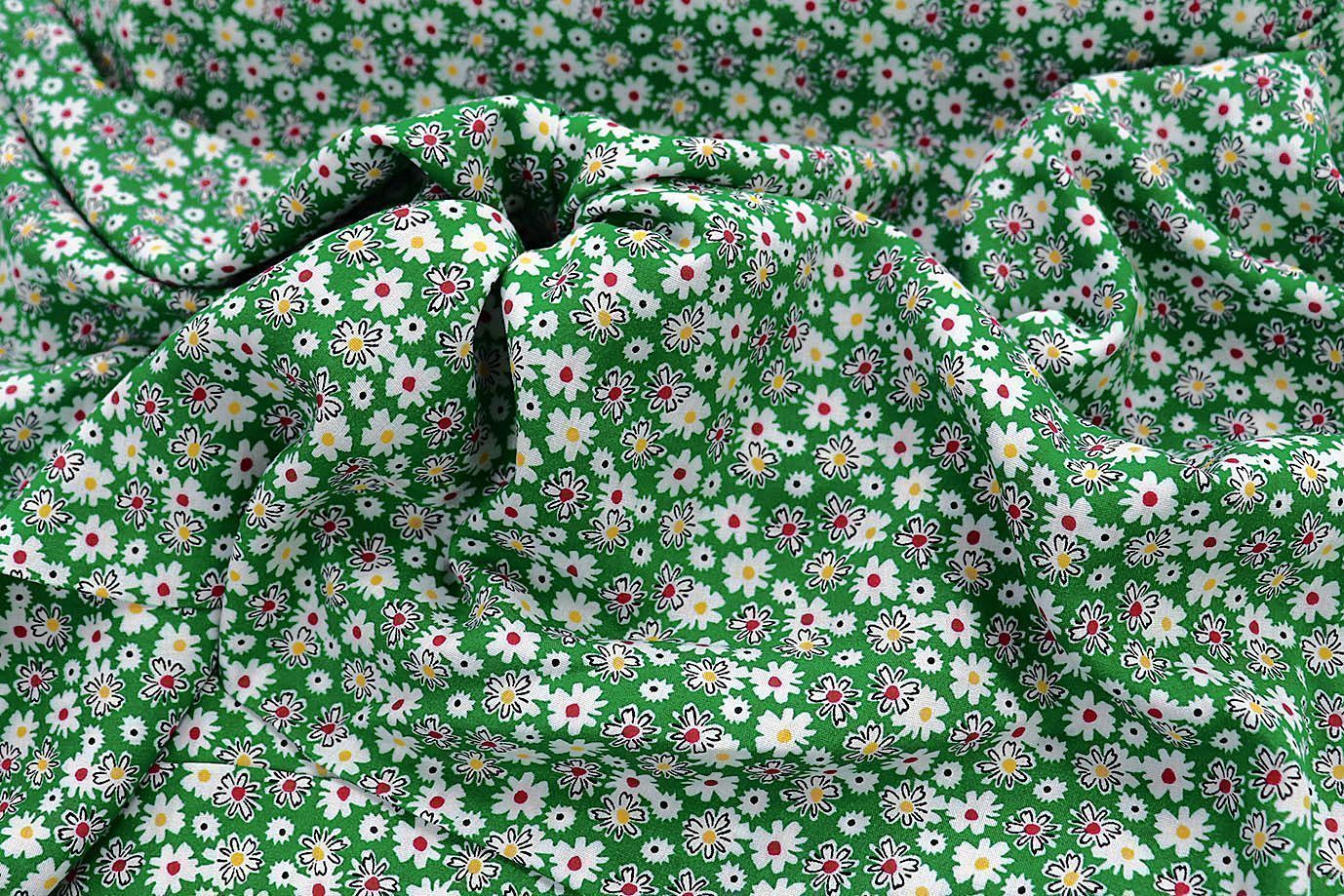 Штапель принт/цветы белые на зеленом 1374-PY/D#49/C#3