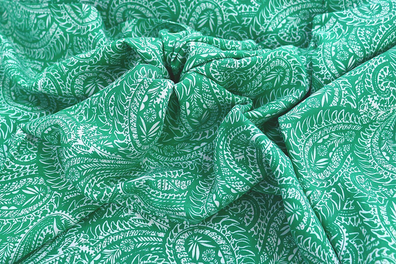 Штапель принт/узор белый на зеленом 1374-PY/D#26/C#1