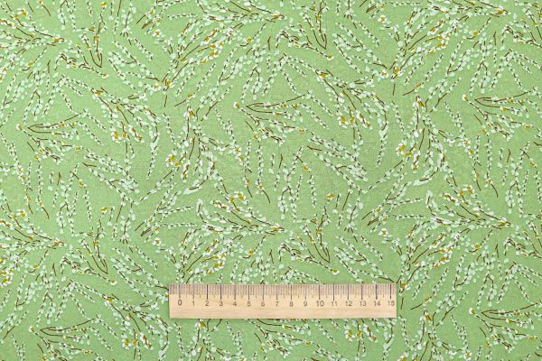 Шифон принт/цветы белые на светло-зеленом 3707-PY/D#16/C#1