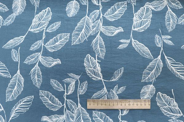 Лен БОХО принт/белый на голубовато-синем 4077-PY/D#19/C#1