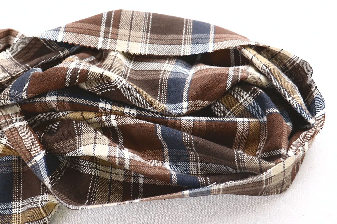 Рубашечная ткань принт/клетка бело-синяя на коричневом 4015-PY/D#36400/C#2