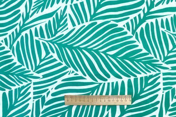 Штапель принт/листья зеленые на белом 1374-PY/D#20/C#2