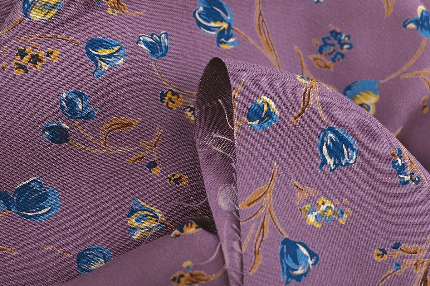 Штапель принт/цветы синие на сливовом 1466-PY/D#3/C#4