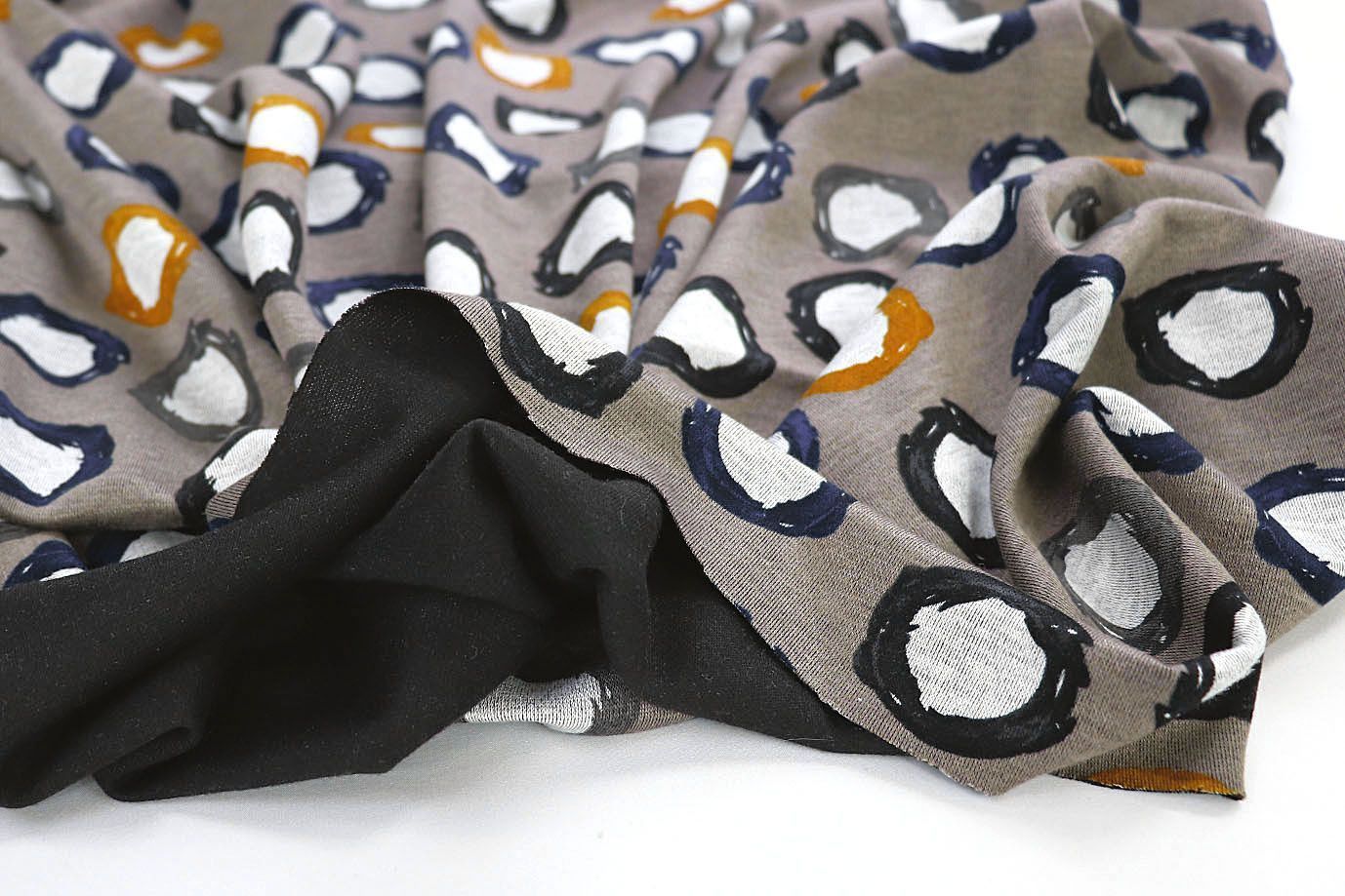 Трикотаж "Модал" принт/круги сине-оранжевые на сером 3561-PY/D#10/C#1