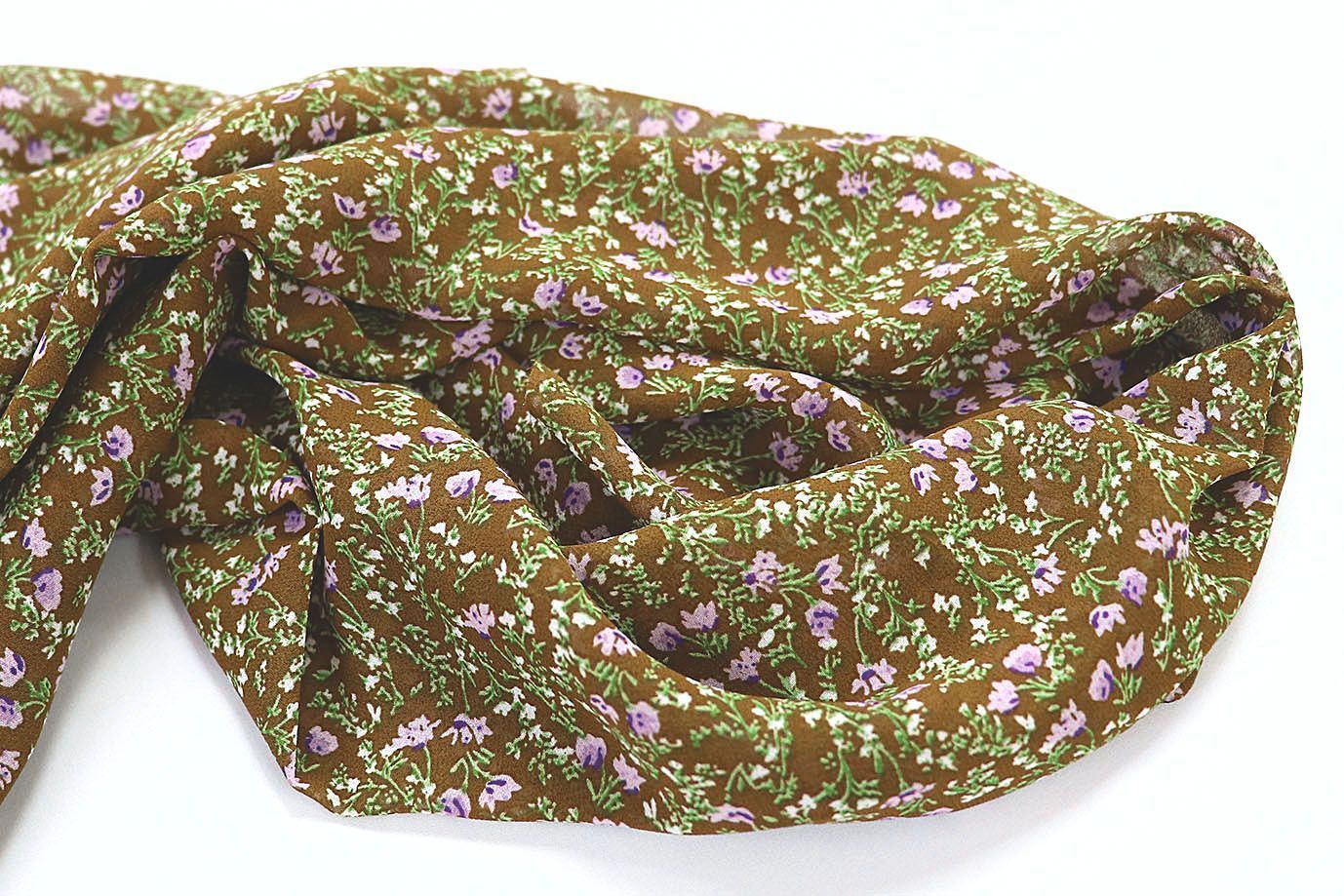 Шифон принт/цветы сиреневые на коричневом 3707-PY/D#6/C#2