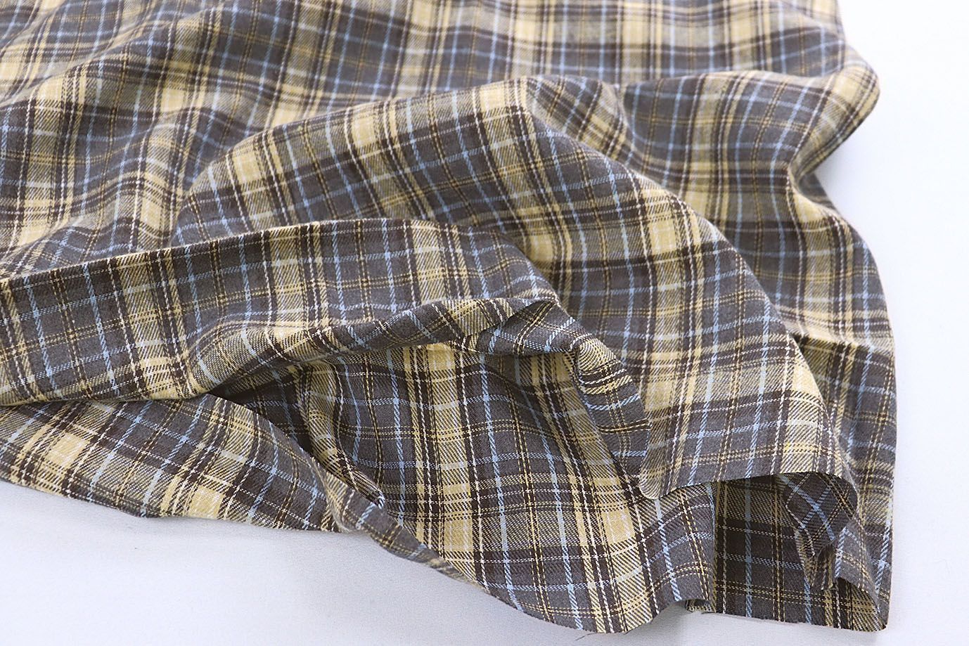 Рубашечная ткань принт/клетка желто-голубая на темно-сером 1418-PY/D#15/C#3