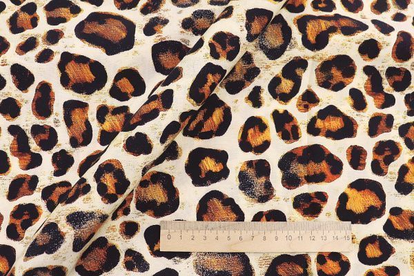Штапель принт/леопард черно-оранжевый на молочном 1375-PY/D#9/C#1