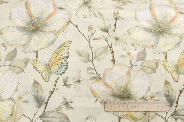 Лен принт/цветы на молочном 4195-PY/D#7/C#1