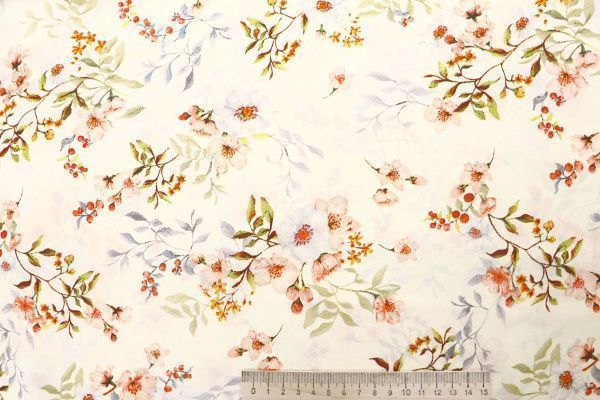 Шелк сатин принт/цветы красно-салатовые на молочном 4104-PY/D#9/C#1