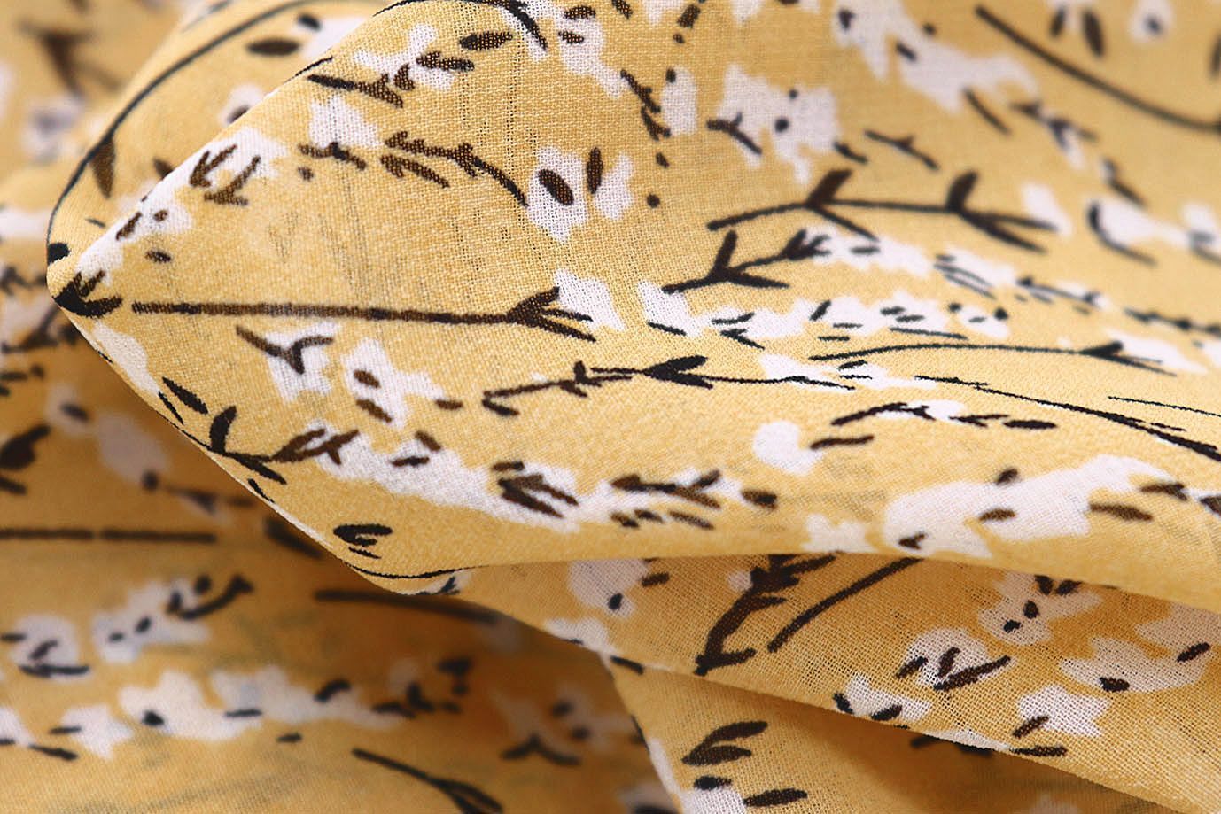 Шифон принт/цветы белые на желто-оранжевом 3707-PY/D#53/C#2