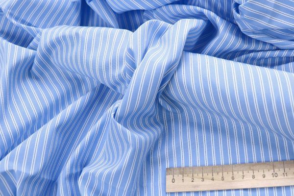 Рубашечная ткань принт/полоска сине-белая на голубом 4153-PY/D#6/C#1