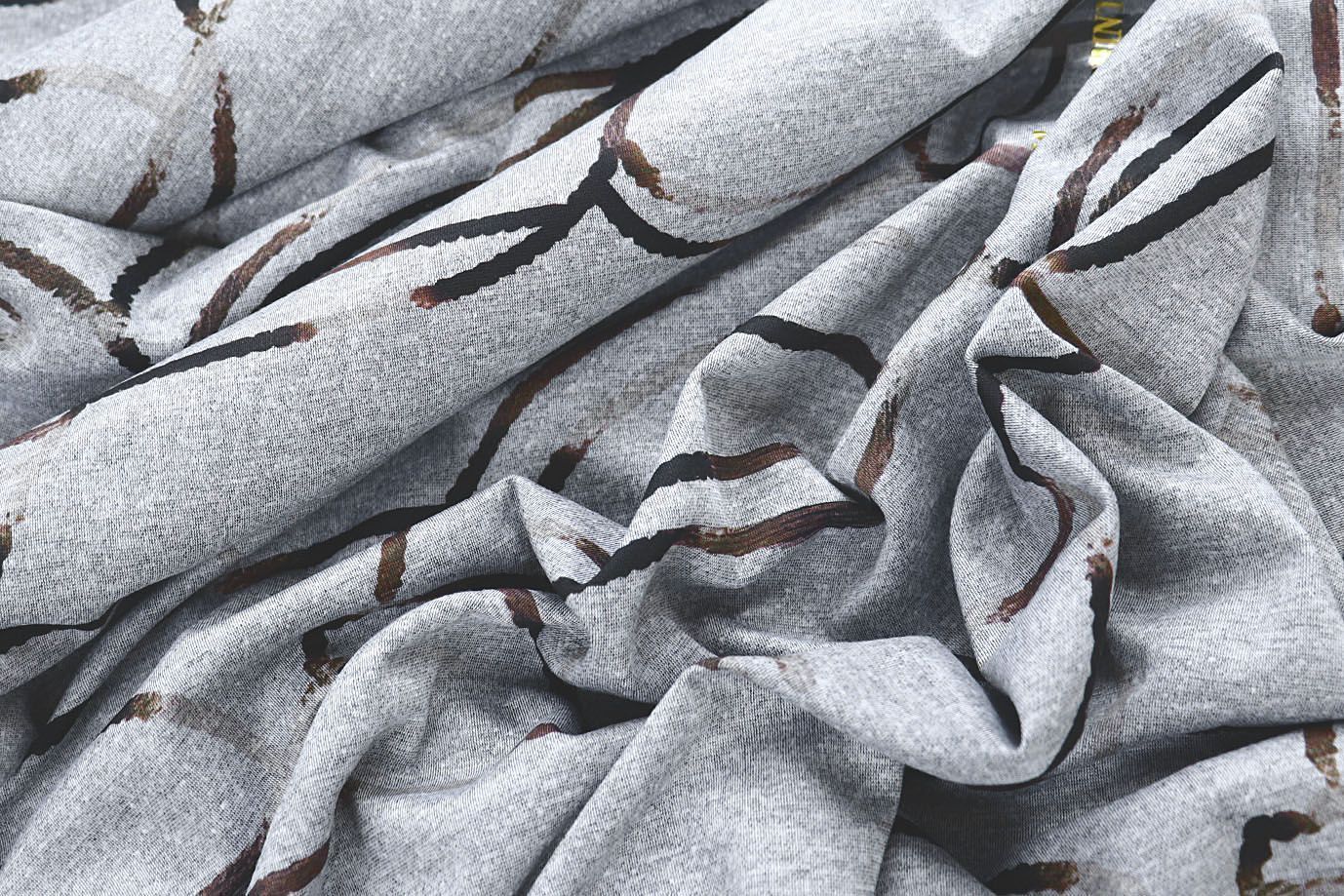 Трикотаж "Модал" принт/черно-коричневый на сером 1419-PY/D#3/C#1