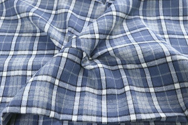 Рубашечная ткань принт/клетка белая на светло-синем 1418-PY/D#13/C#3