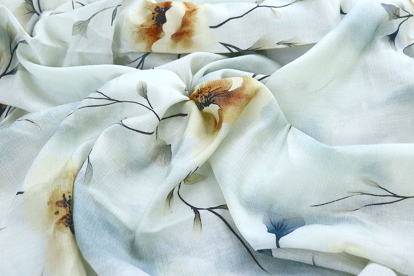 Лен "Медея" принт/цветы оранжевые на лазурном 4097-PY/D#5/C#1