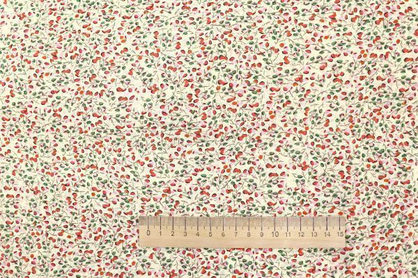 Шифон принт/цветы кораллово-розовые на молочном 3707-PY/D#23/C#2