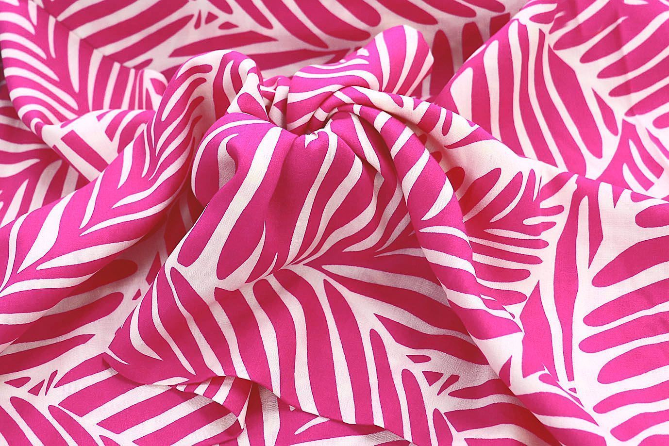 Штапель принт/листья малиновые на белом 1374-PY/D#20/C#4