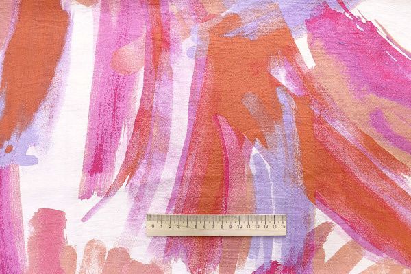 Лен БОХО принт/розово-оранжевый на белом 4077-PY/D#9/C#2