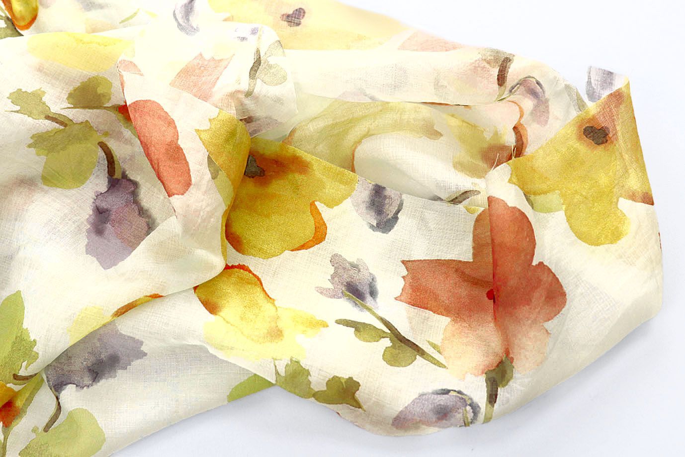 Вуаль принт/цветы желто-оранжевые на светло-зеленом 4080-PY/D#23/C#1