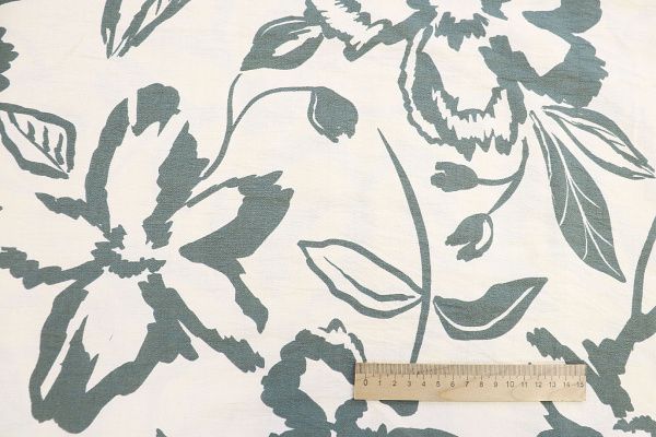 Лен БОХО принт/цветы серо-зеленые на молочном 3857-PY/D#10/C#1