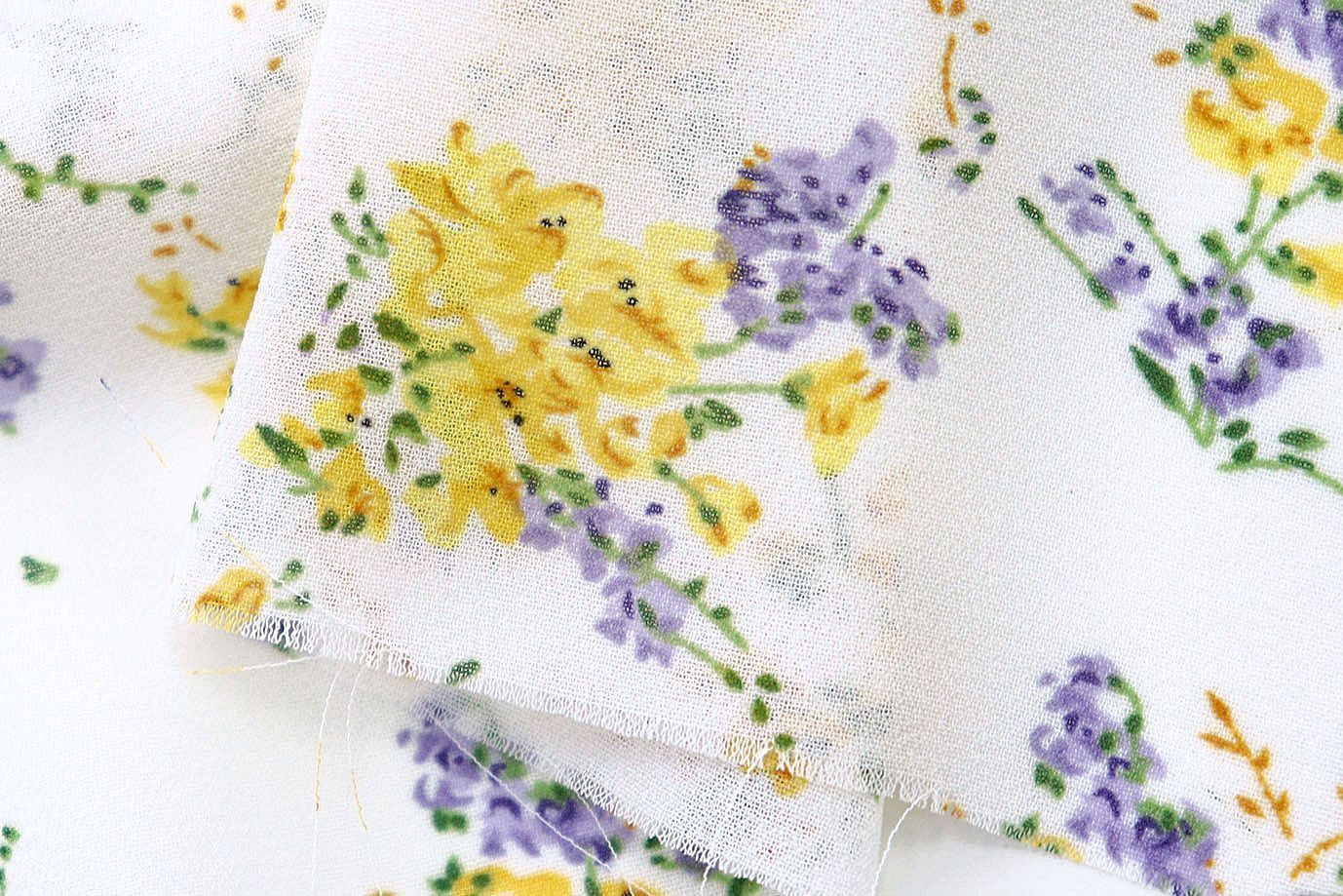 Шифон принт/цветы желто-фиолетовые на белом 3926-PY/D#1/C#3