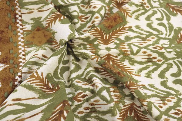 Лен принт/узор зелено-коричневый на молочном 3859-PY/D#6/C#2
