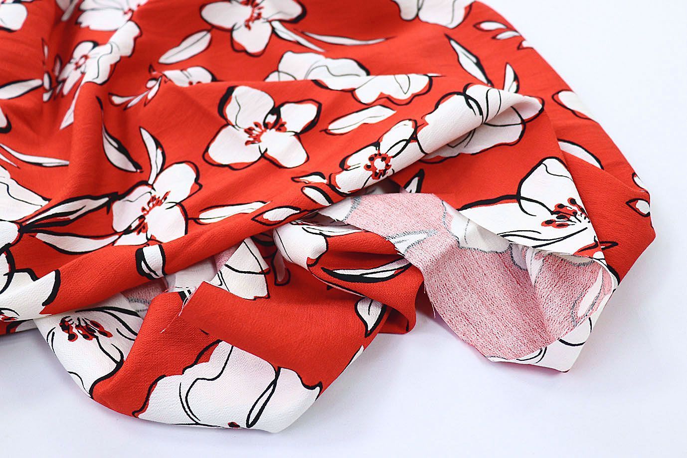 Лен БОХО принт/цветы белые на коралловом 3383-PY/D#9768-203/C#4