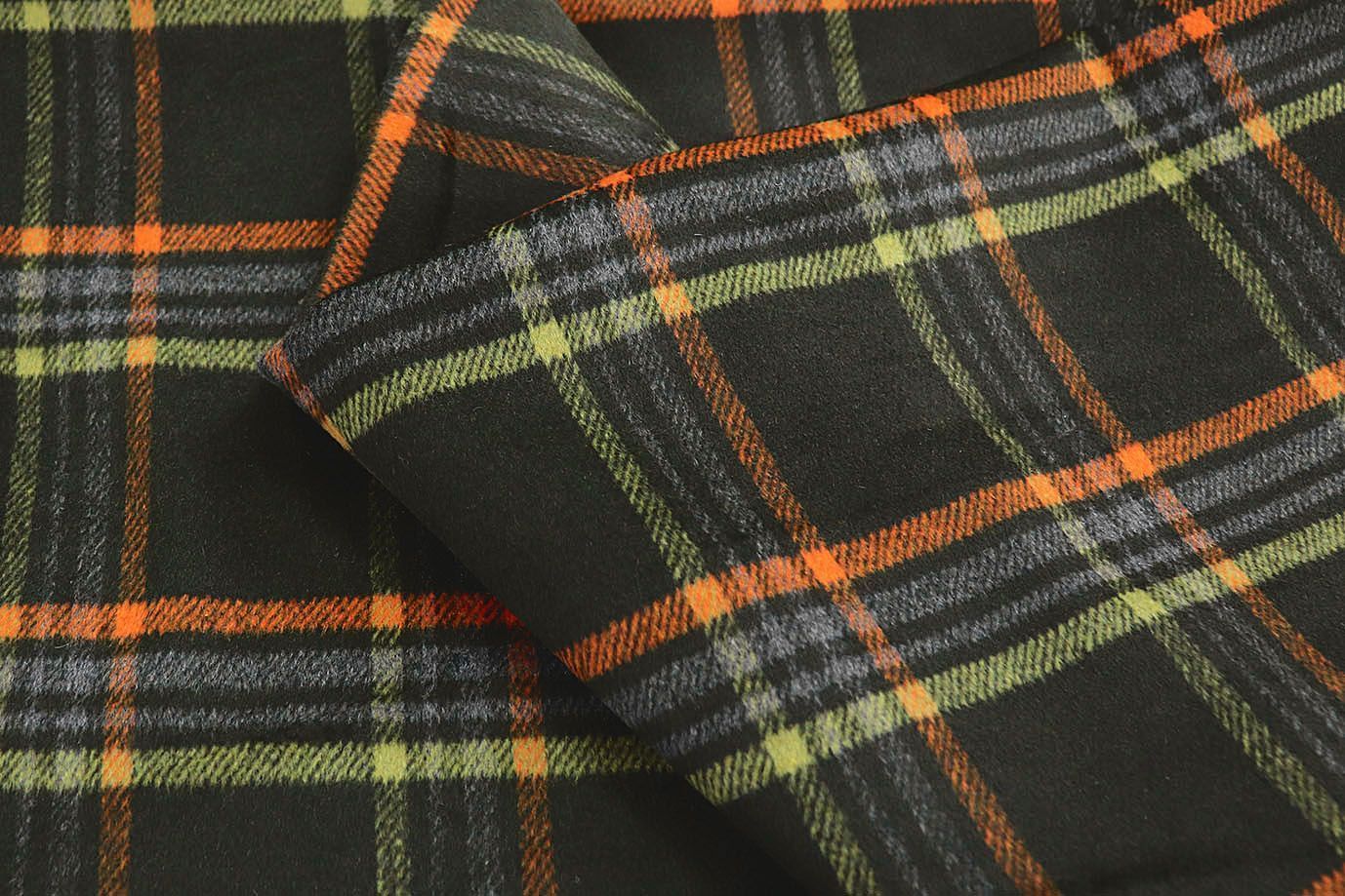 Пальтовая ткань "Микроворса" принт/клетка желто-оранжевая на черном 1150-21527/C#3 (3082)