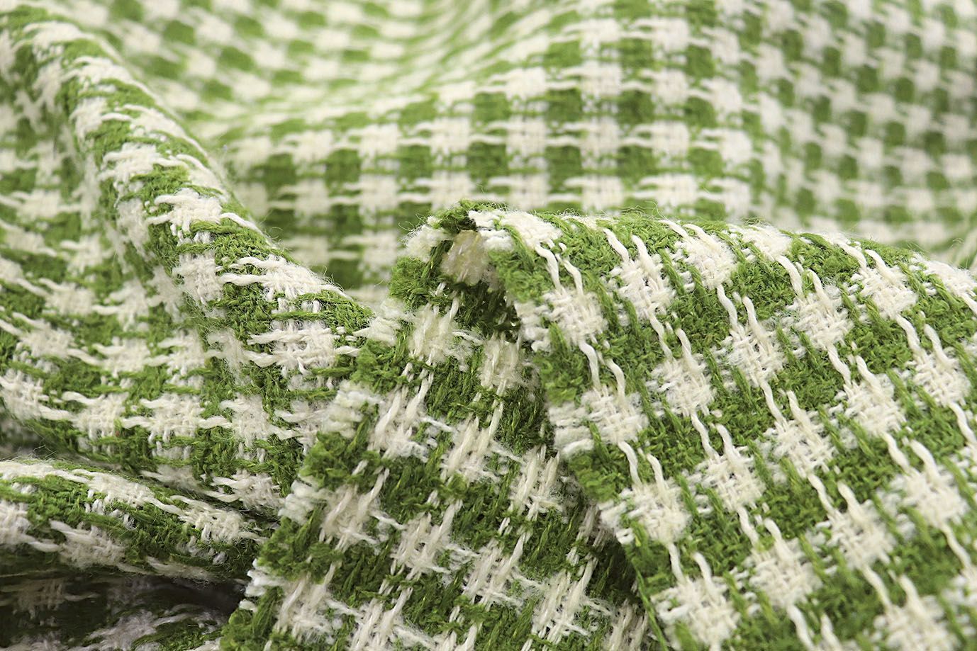 Твид "Шанель" принт/клетка бело-зеленая AP2303014041/D#1392-121/C#1