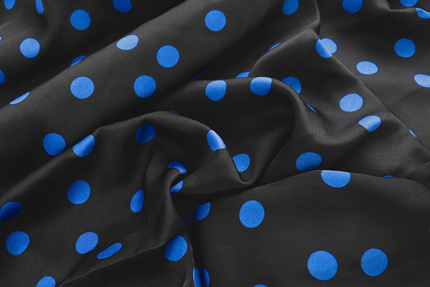 Сатин "Мадонна" стрейч принт/горох синий на черном 4034-PY/D#2/C#5