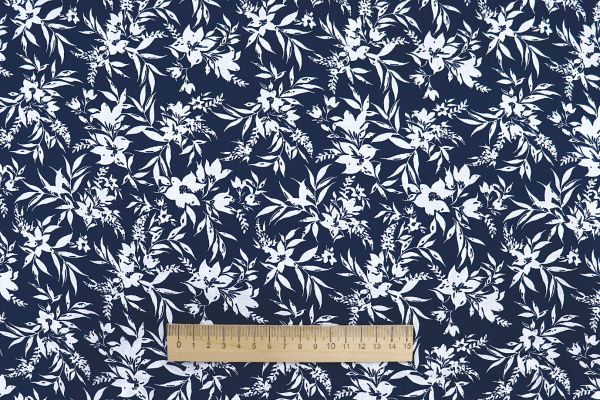 Штапель принт/цветы белые на темно-синем 1374-PY/D#10/C#6