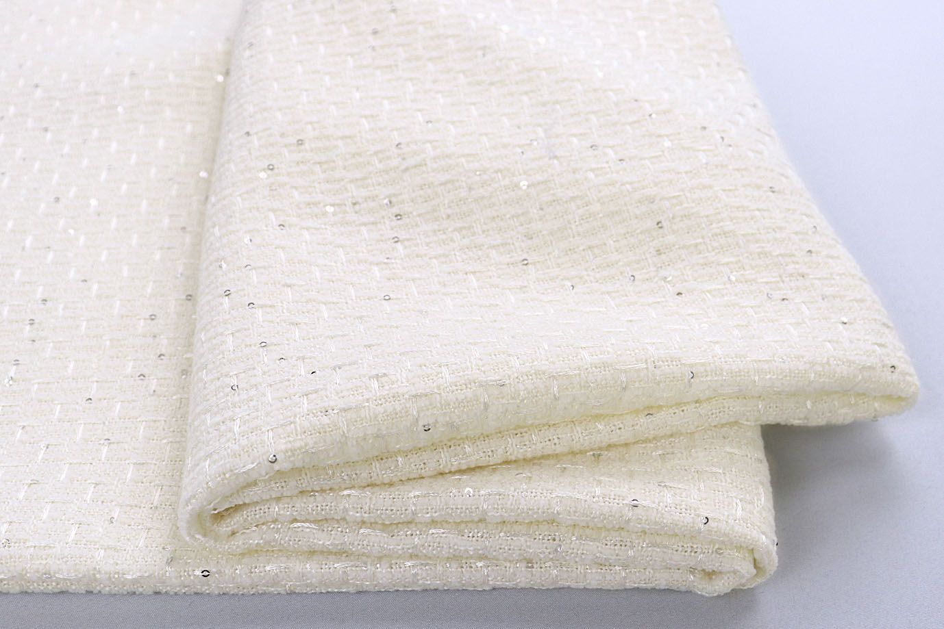 Костюмная ткань "Шанель" с пайетками/молочный AP50612/D#1361-8120/C#1