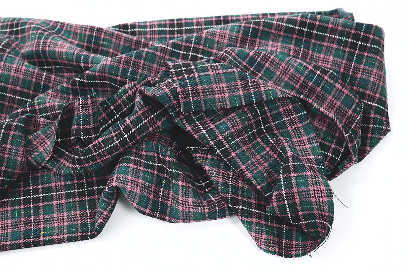 Пальтовая ткань принт/клетка черно-розовая на темно-зеленом 908-9210/C#2