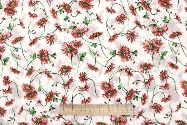 Шифон принт/цветы коралловые на белом 3707-PY/D#56/C#6