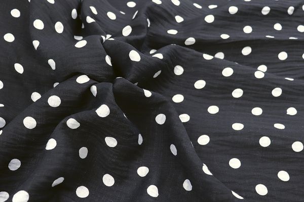 Лен креш принт/горох белый на черном 4154-PY/D#1/C#3