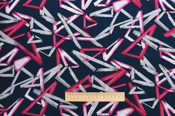 Трикотаж "Модал" принт/треугольники серо-розовые на синем 3602-PY/D#10/C#2