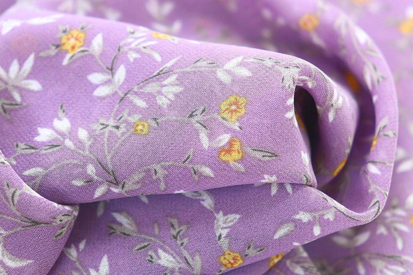 Шифон принт/цветы желто-серые на сиреневом 3707-PY/D#3/C#3 (11592)