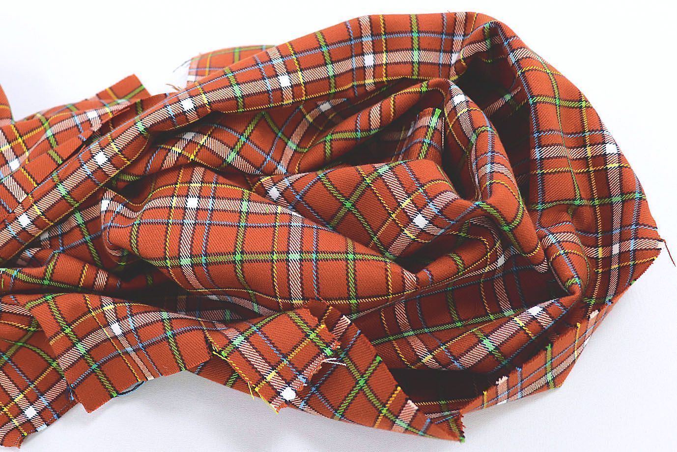 Костюмная ткань принт/клетка оранжево-зеленая 2581-PY/D#4/C#1