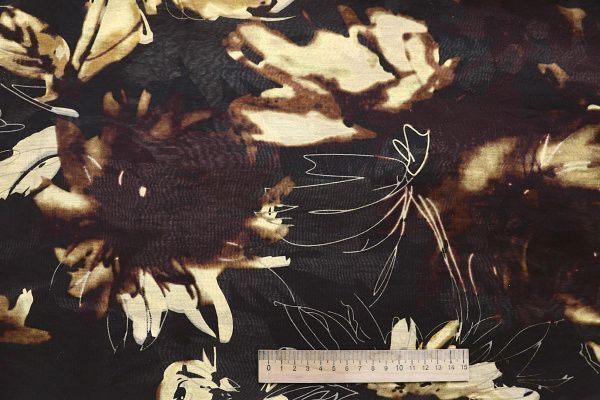 Шелк TENCEL принт/цветы желто-коричневые на черном 4228-PY/D#2/C#1