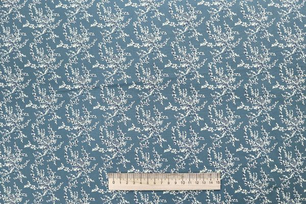 Штапель принт/цветы белые на синем 1443-PY/D#2/C#2