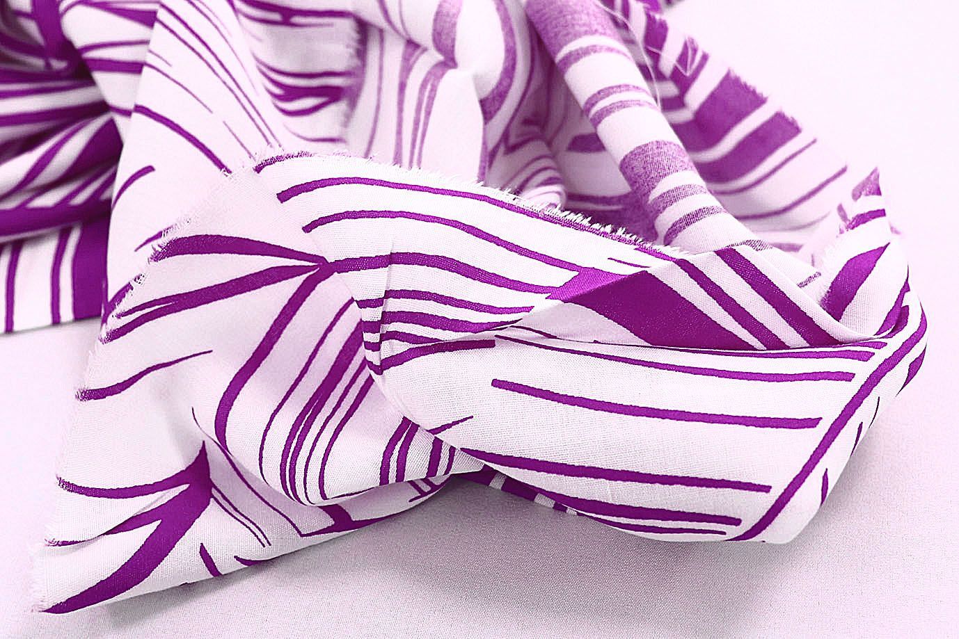 Штапель принт/листья бело-фиолетовые 1374-PY/D#21/C#8