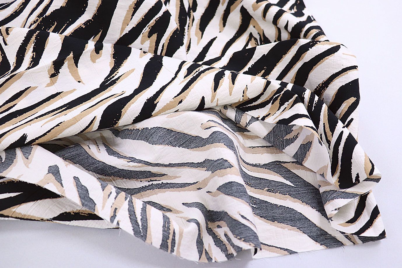Лен N/R принт/зебра черно-бежевая на белом 3891-PY/D#7/C#1