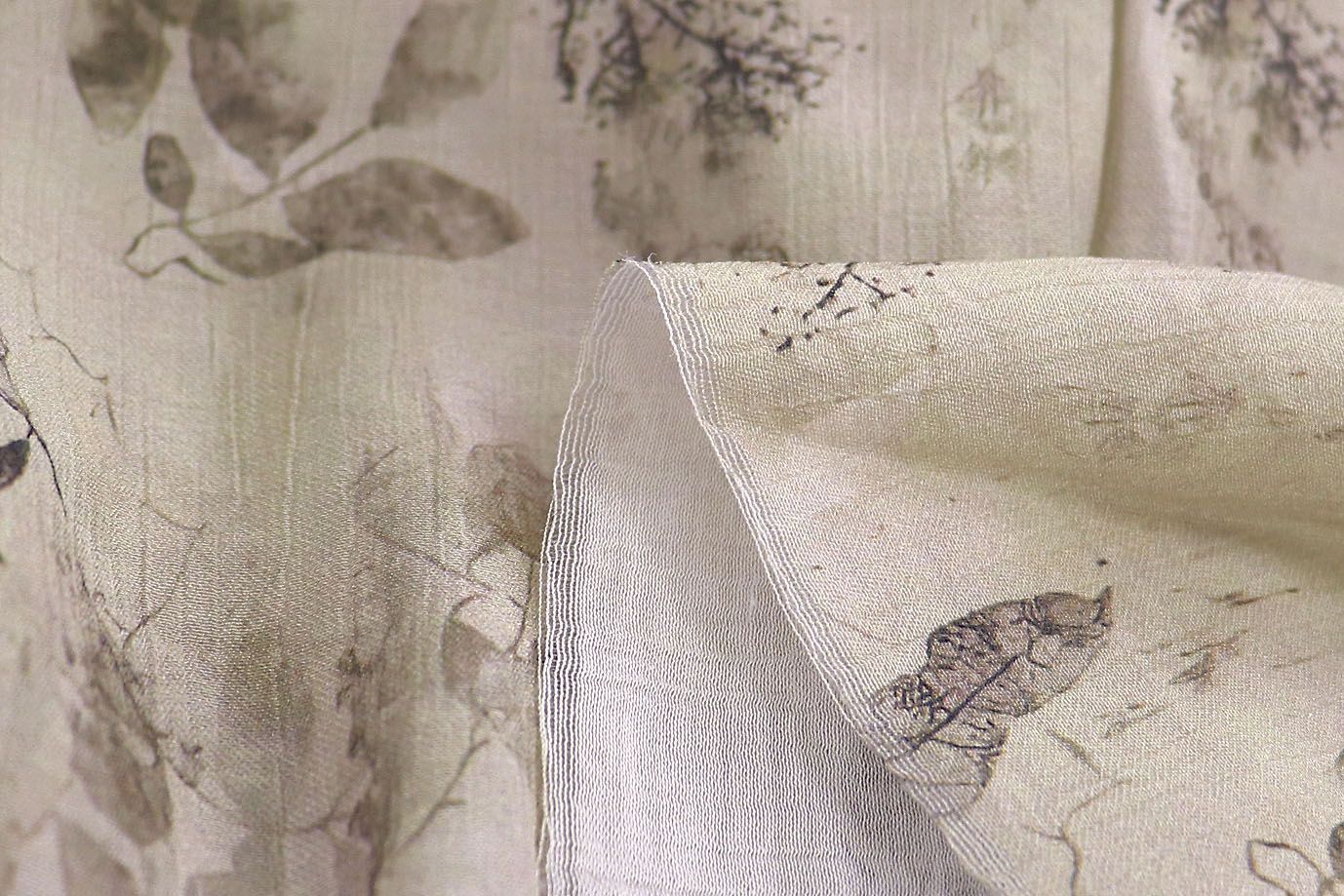 Лен "Медея" принт/листья коричневые на бежевом 3970-PY/D#1/C#1