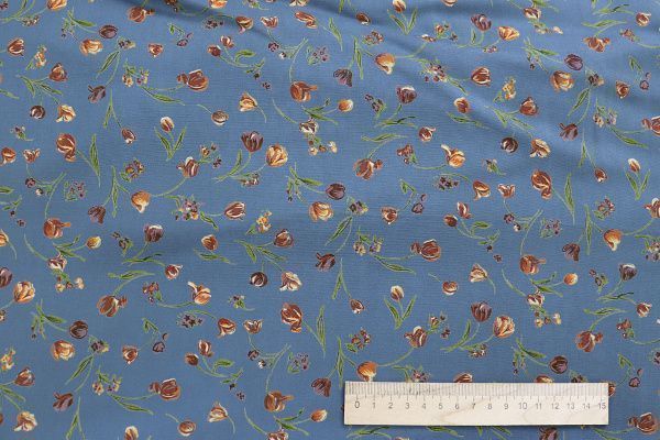 Штапель принт/цветы коричневые на синем 1466-PY/D#3/C#5