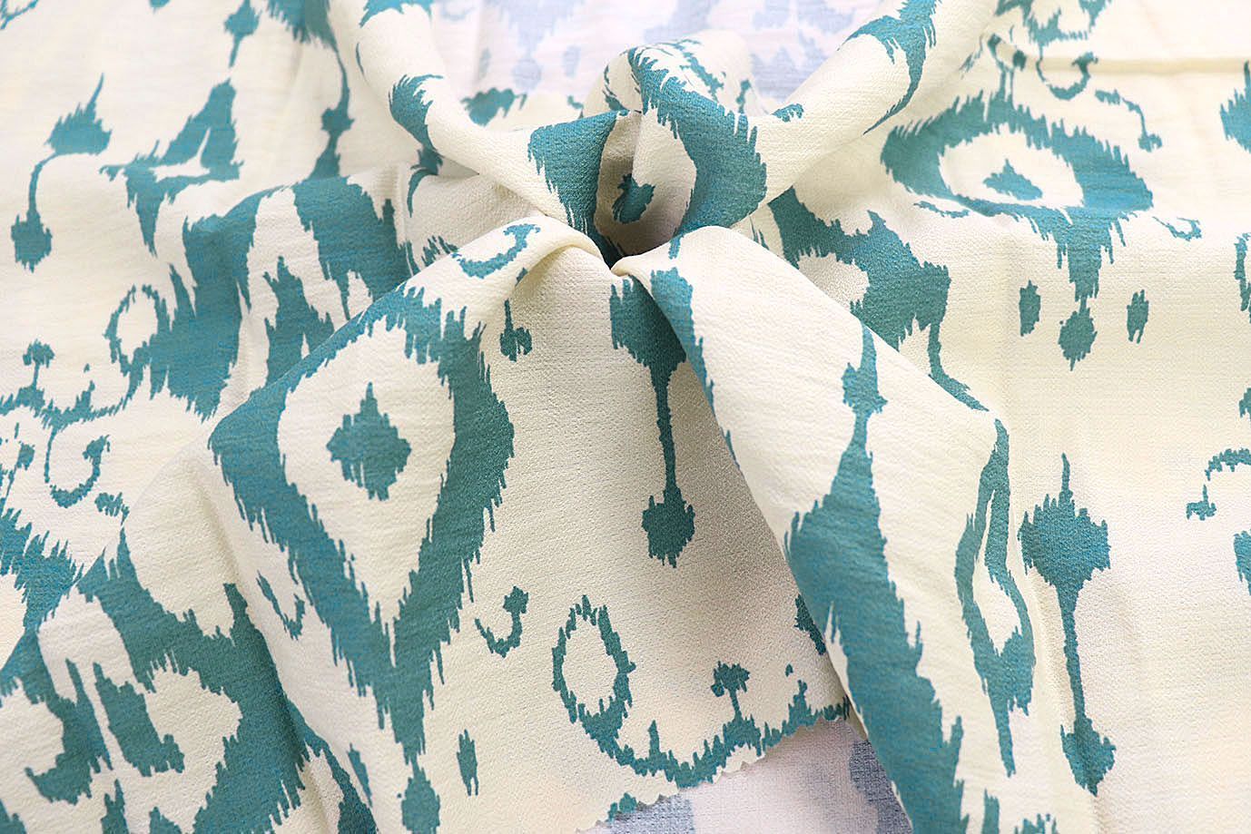 Лен БОХО принт/узор бирюзовый на молочном 3879-PY/D#1/C#1