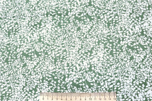 Штапель принт/цветы белые на серо-зеленом 4203-PY/D#81/C#7