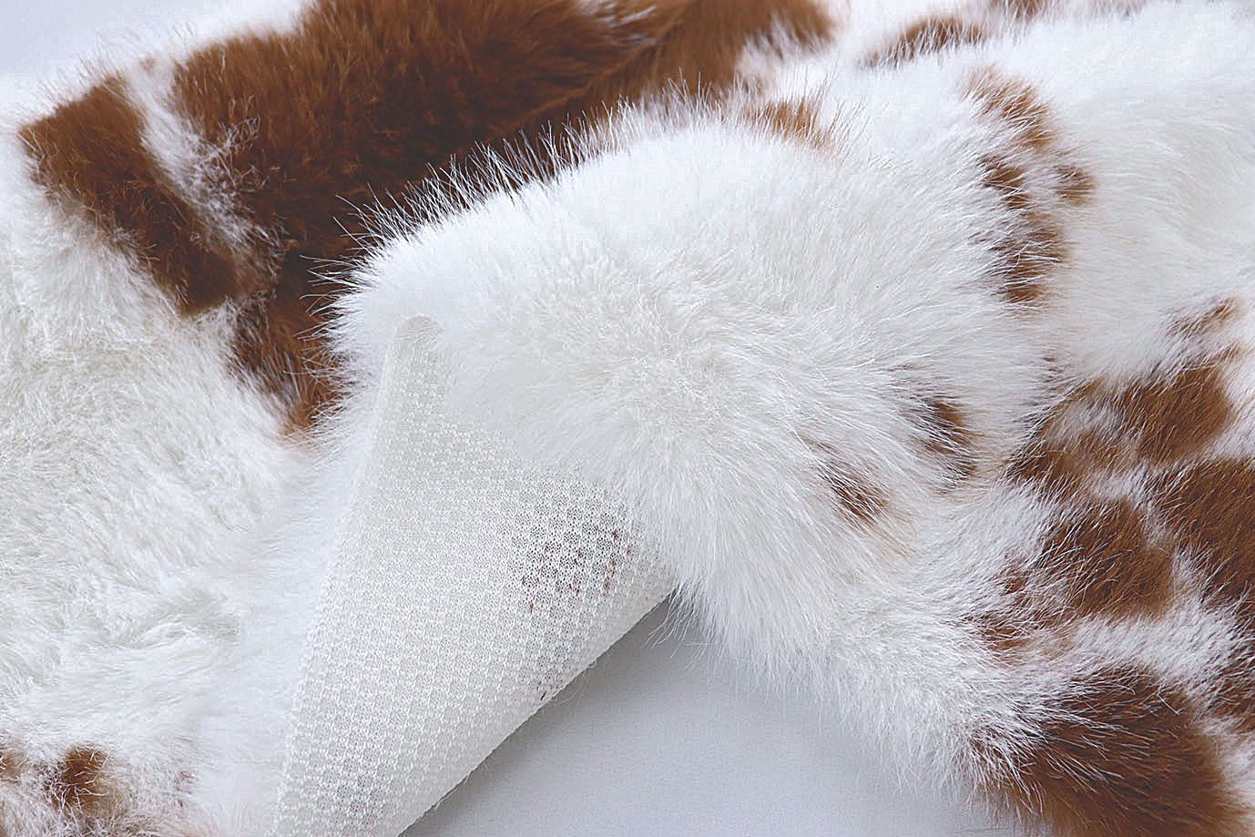 Искусственный мех "Песец" принт/пятна светло-коричневые на белом AP50618/D#289-6201/C#B